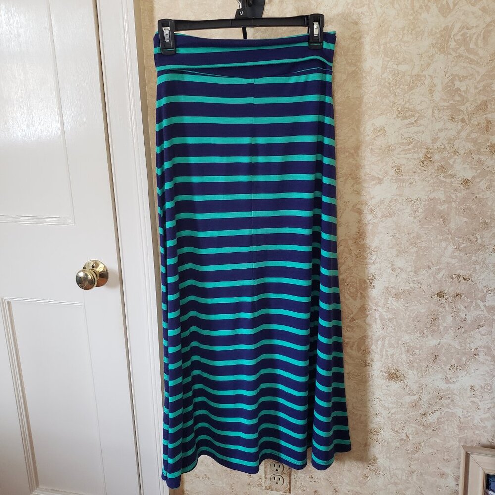 Blue Horizontal Striped Maxi Skirt - Picture 2 of 8